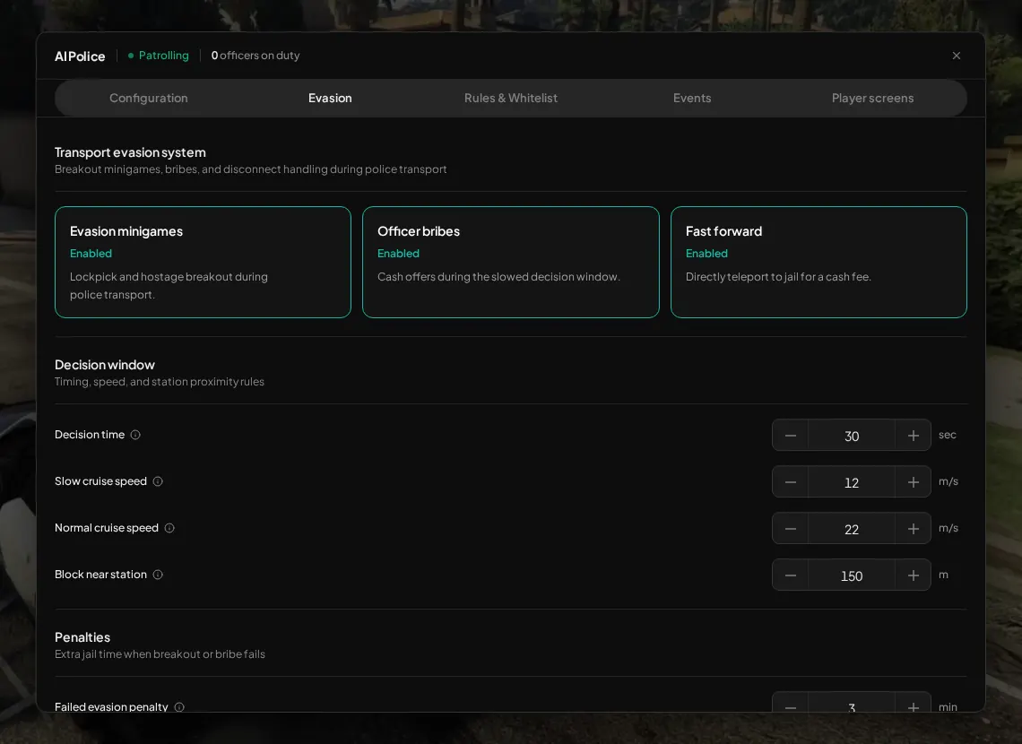 Evasion tab