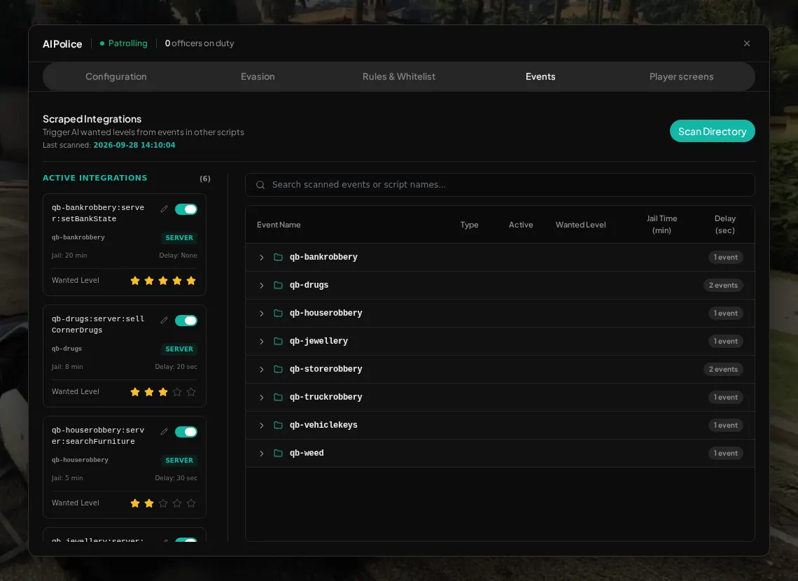 Events tab