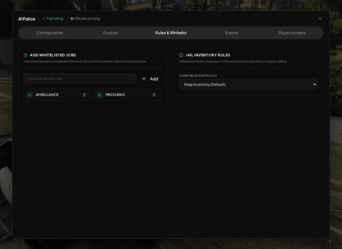 Rules & Whitelist tab